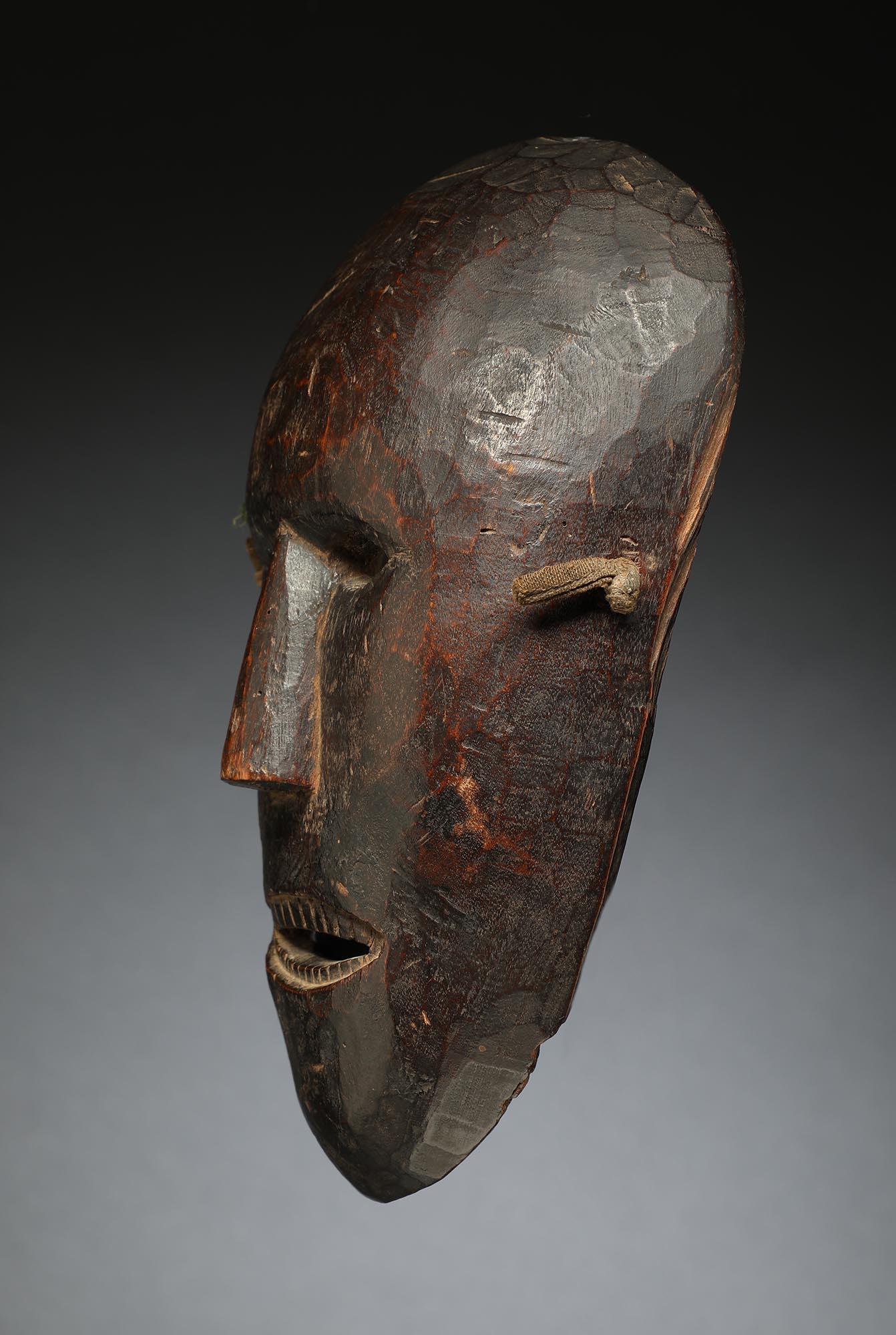 Wood Nepal Dance Mask Oval Face with Open Mouth Teeth, Late 19th-Early 20th Century
