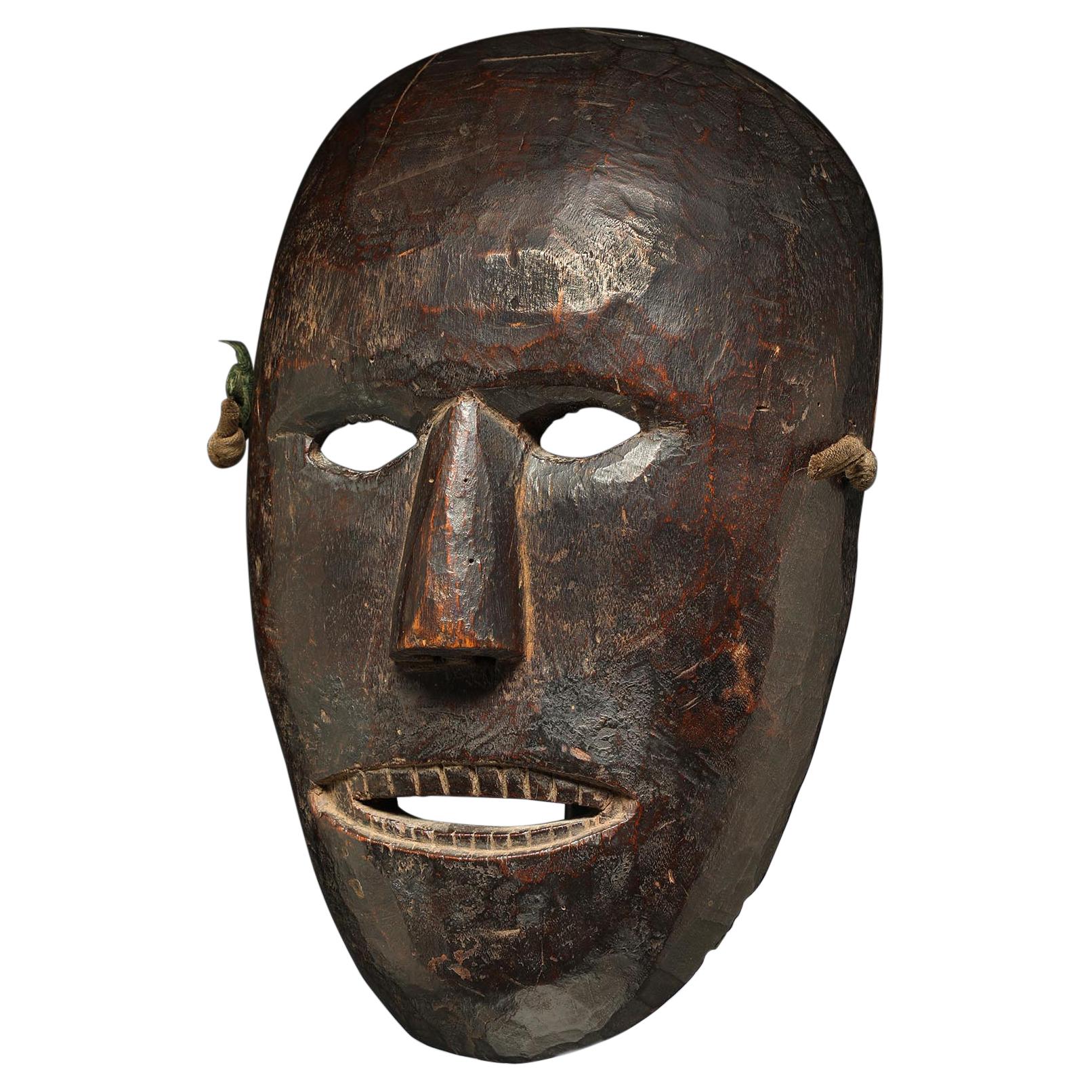 Nepal Dance Mask Oval Face with Open Mouth Teeth, Late 19th-Early 20th Century