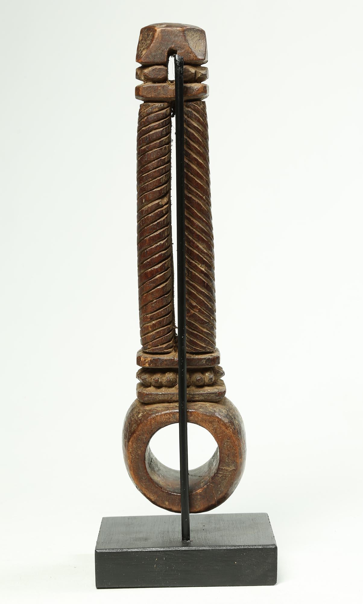 Hand-Carved Nepal Himalayan Butter Churn Handle, Early 20th Century with Columns