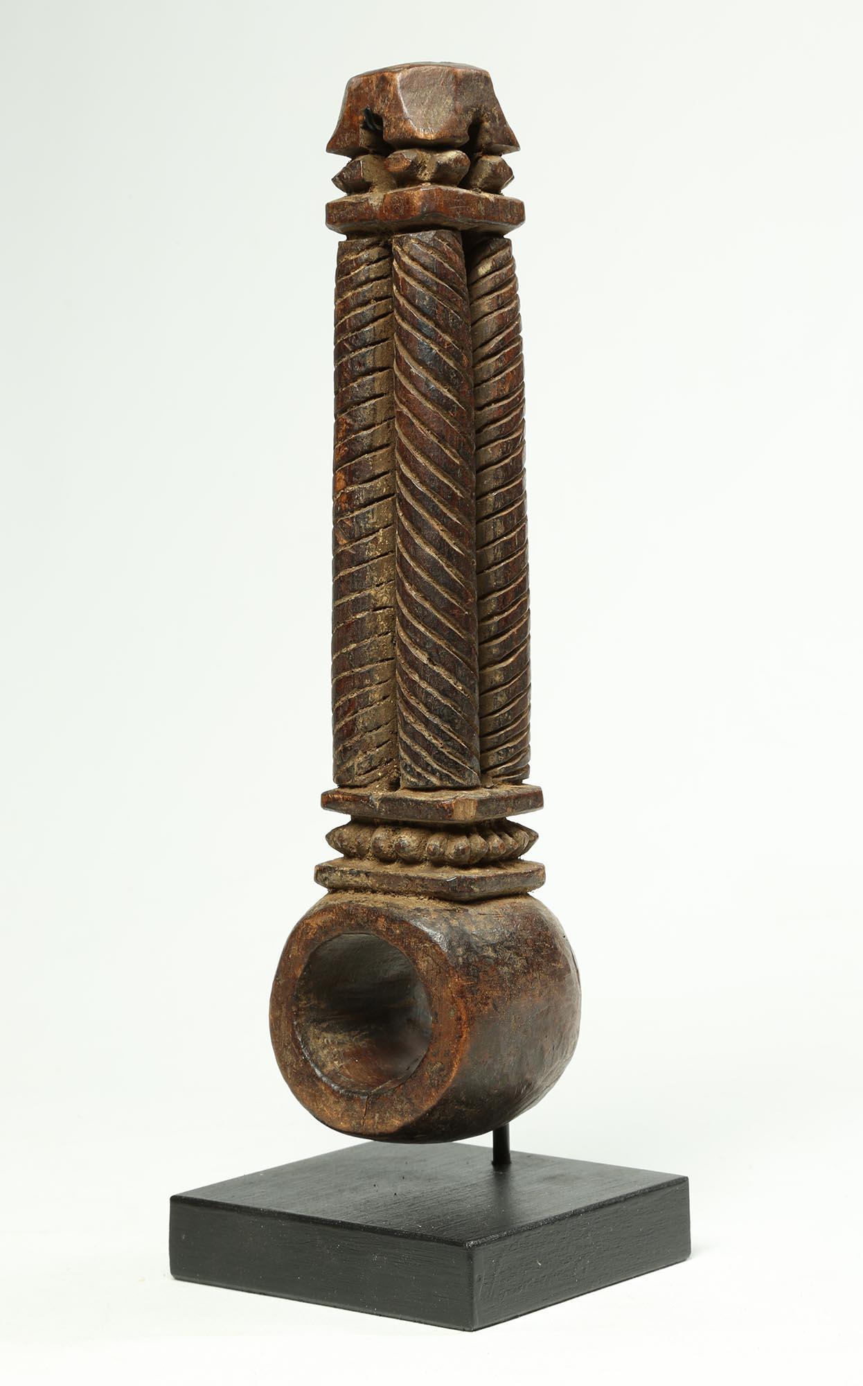 Wood Nepal Himalayan Butter Churn Handle, Early 20th Century with Columns