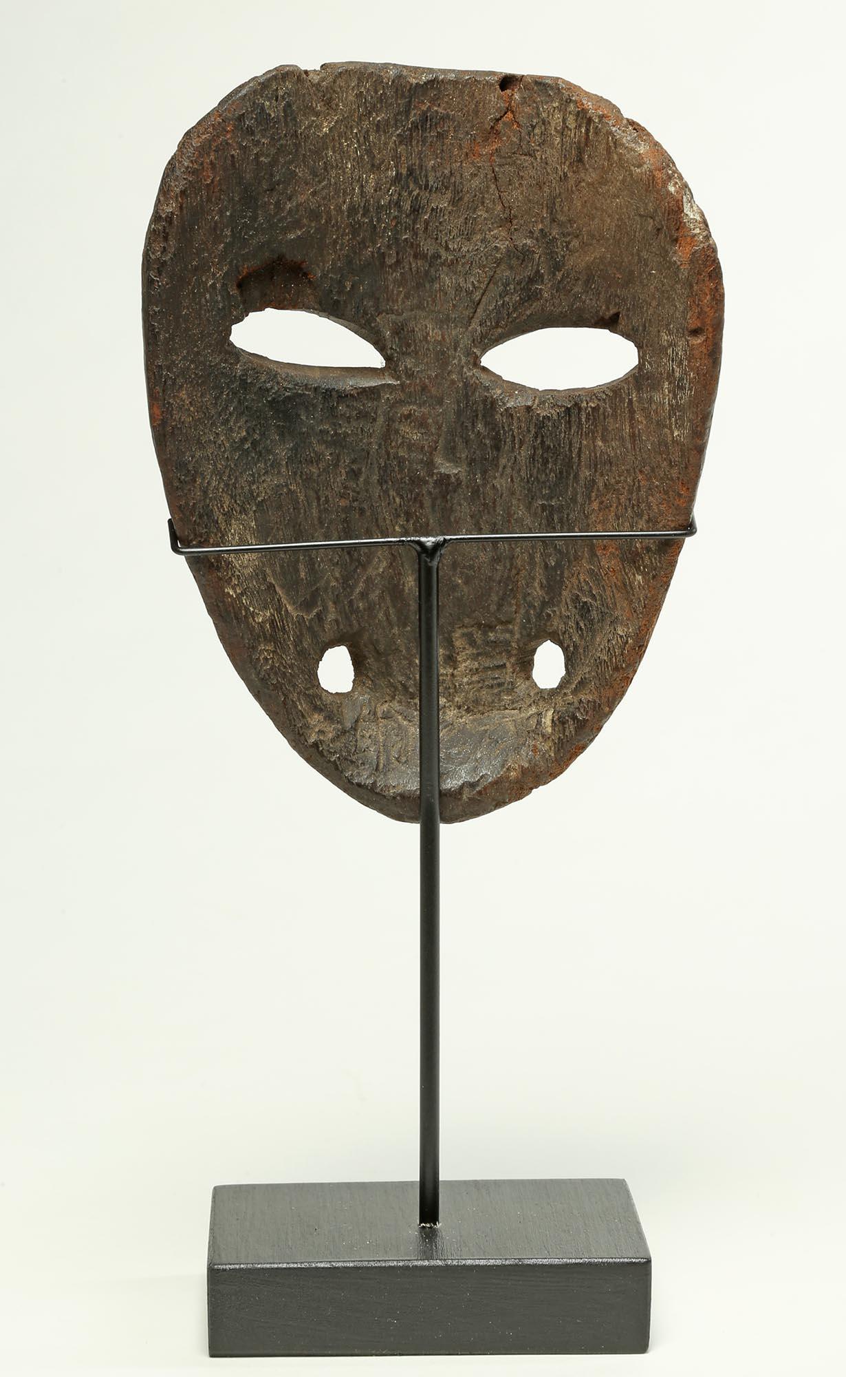 Hand-Carved Nepal Himalayan Wood Mask, Early 20th Century Miniature Demon with fangs For Sale