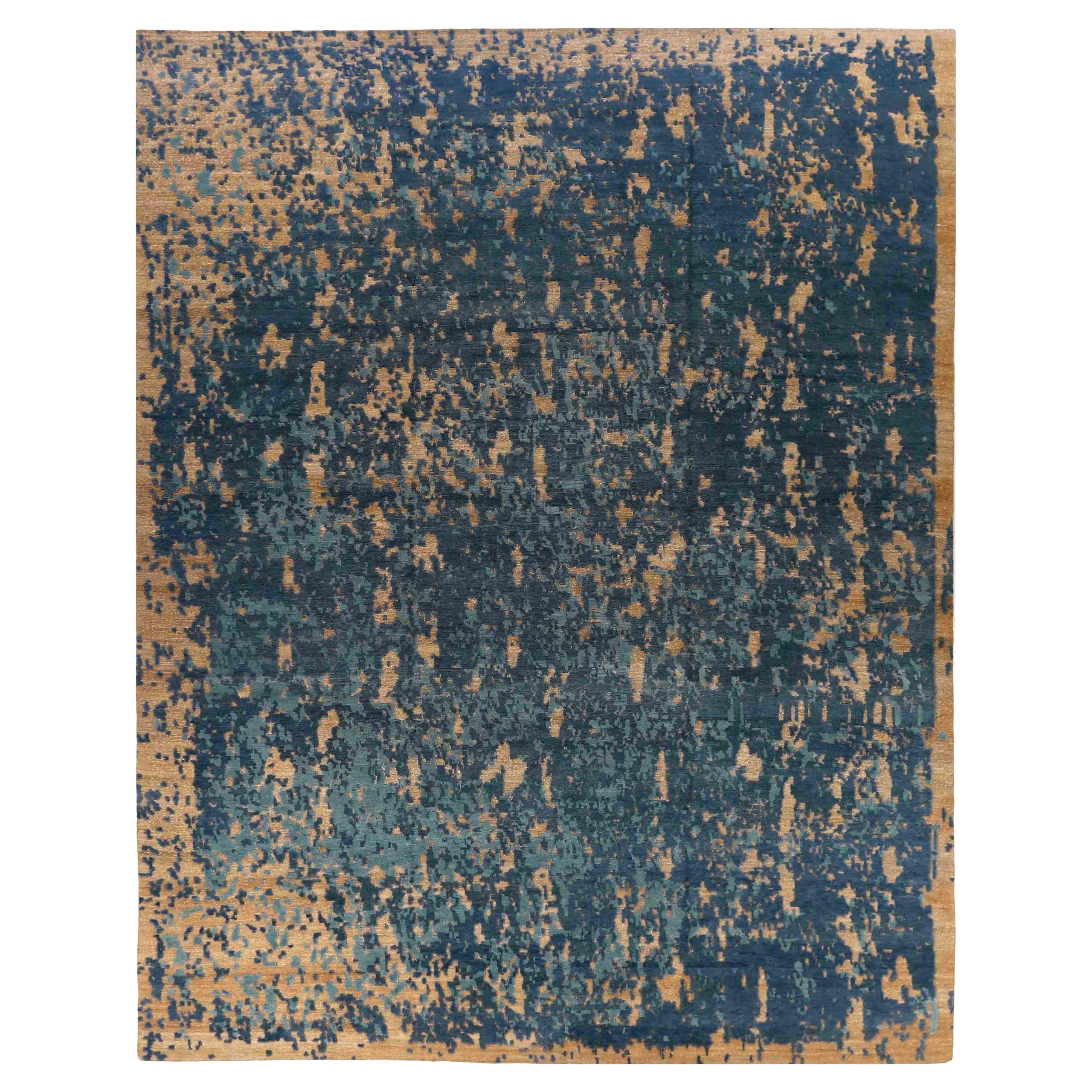 Nepal Modern Area Rugs - Wool Blue Ivory Navy Blue Design - 88004 For Sale