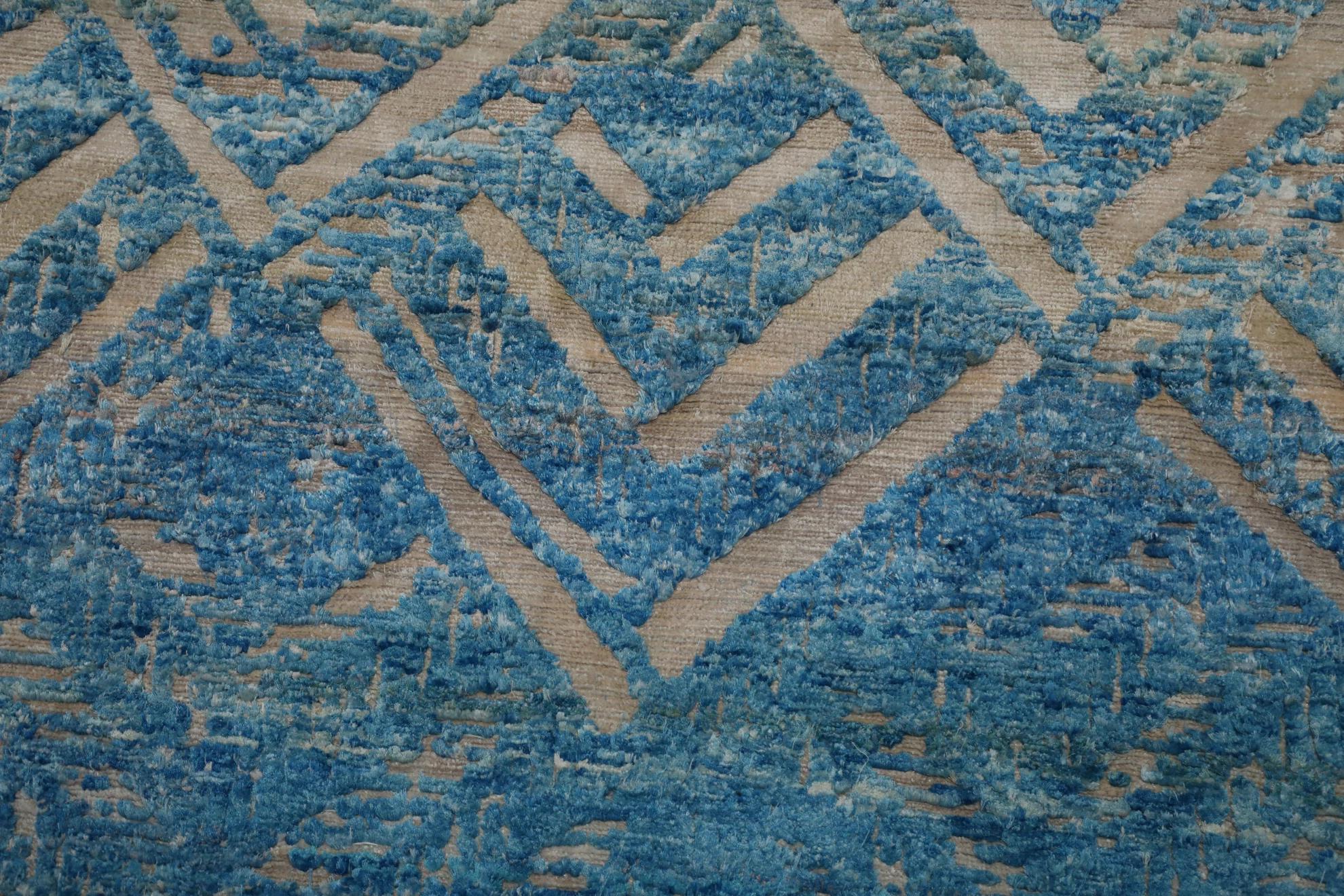 Nepal Seidenschal-Teppiche in Nepal - Wollblau Design - im Zustand „Hervorragend“ im Angebot in Dallas, TX