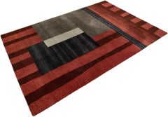 Nepal Tibetan Rug, Hand-Knotted, 10x7 ft – Red, Gray, Black, and Beige