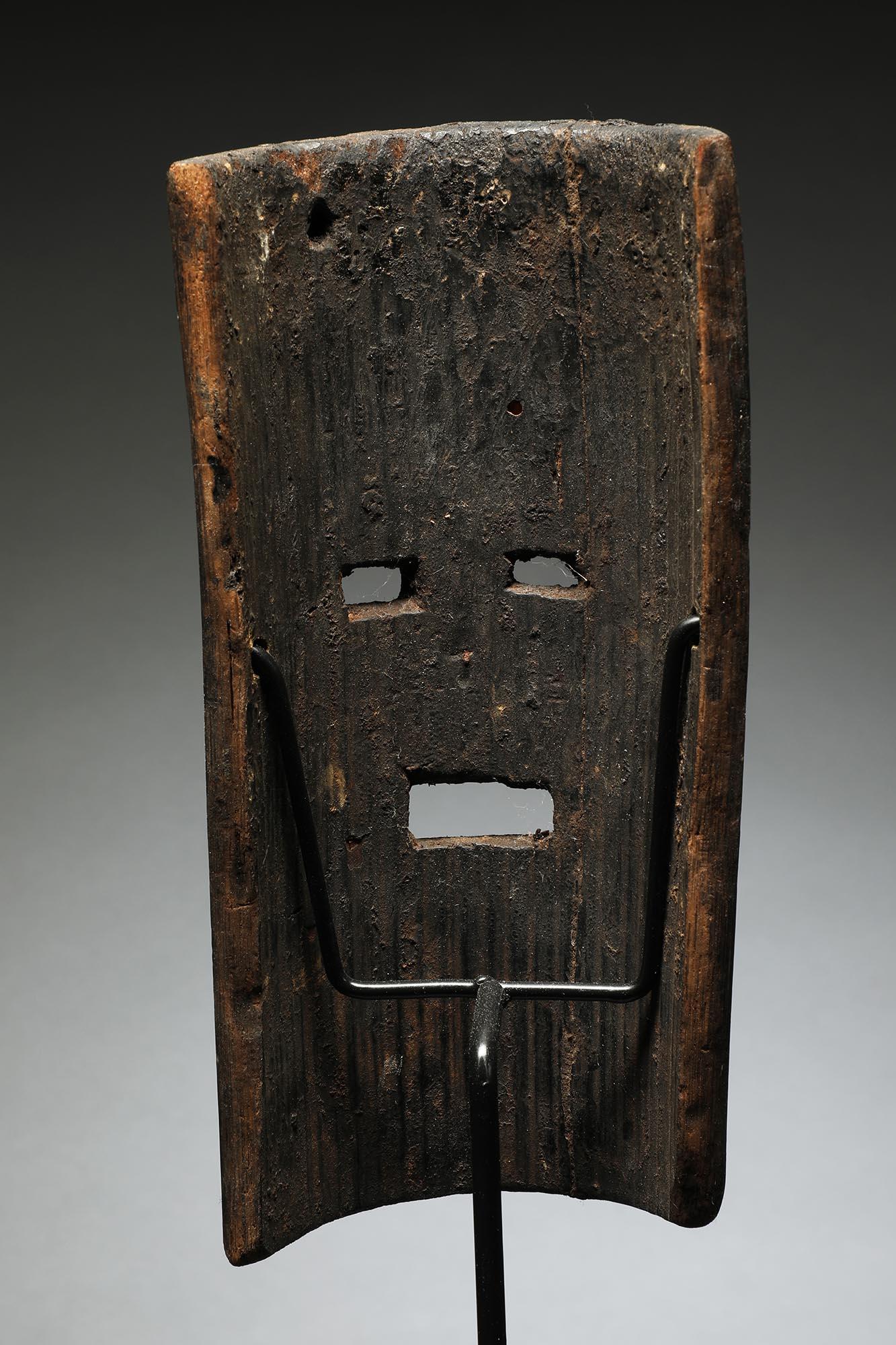 20th Century Nepal Wood Dance Mask Half Cylindrical Form with Open Eyes Mouth Encrusted For Sale