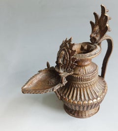 Nepalese bronze ritual oil lamp Hindu Asian art antiques C 19th Century