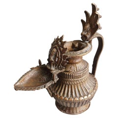 Nepalese bronze ritual oil lamp Hindu Asian art antiques C 19th Century