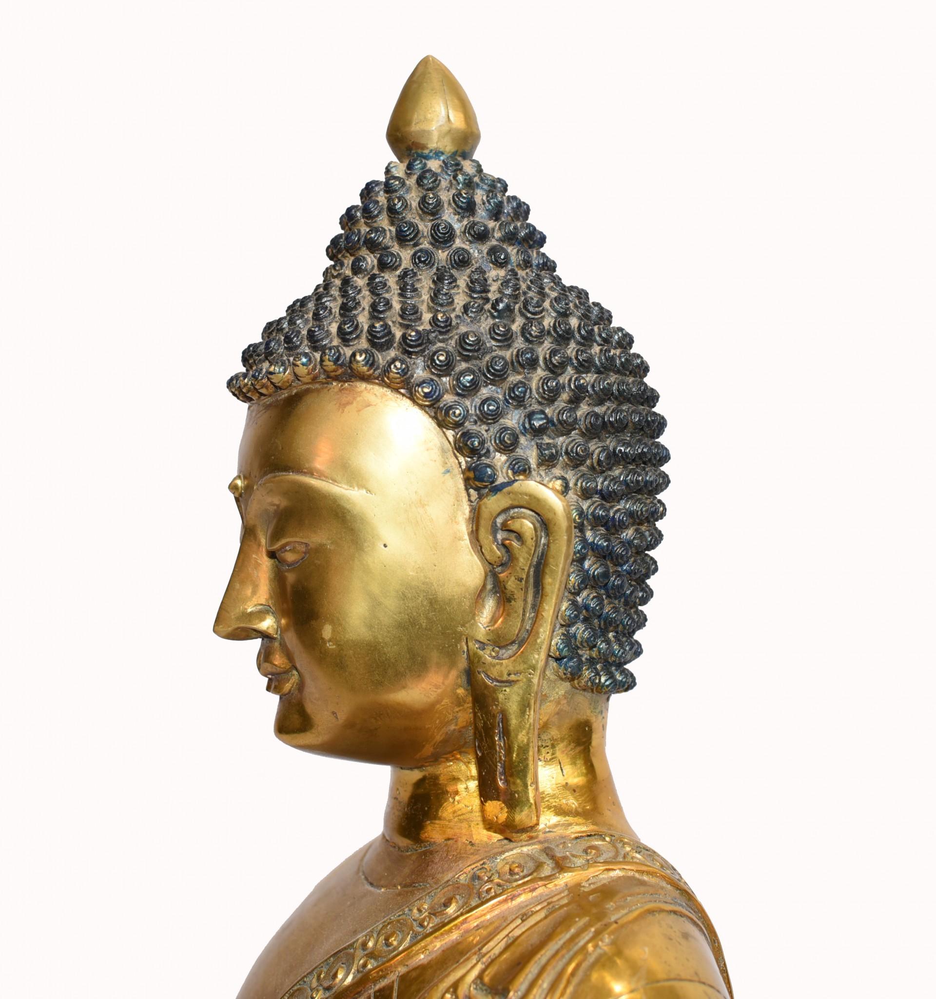 Nepalesische Buddha-Statue- Meditationsskulptur aus Lotusguss im Angebot 6