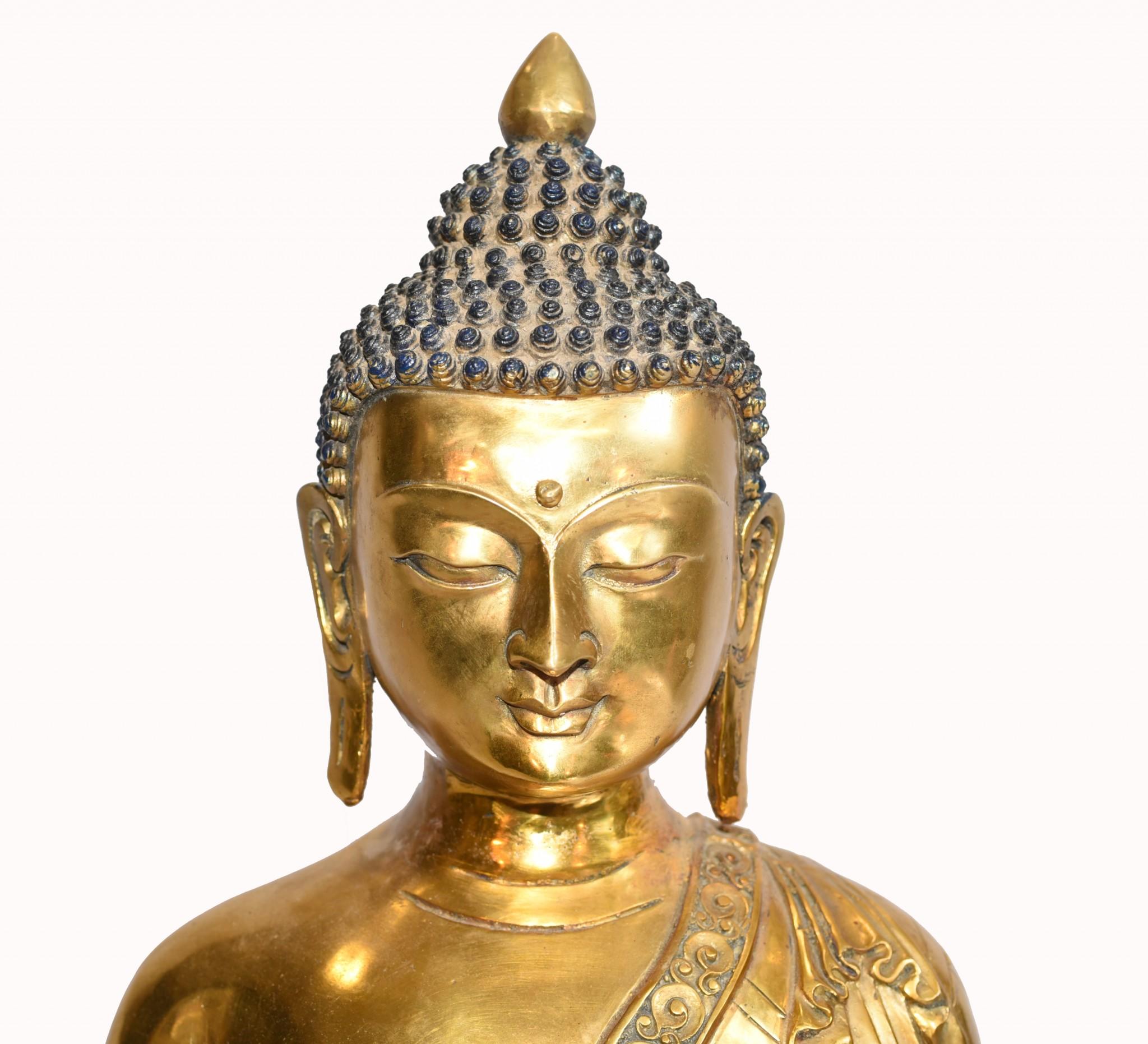 Nepalesische Buddha-Statue- Meditationsskulptur aus Lotusguss im Angebot 7