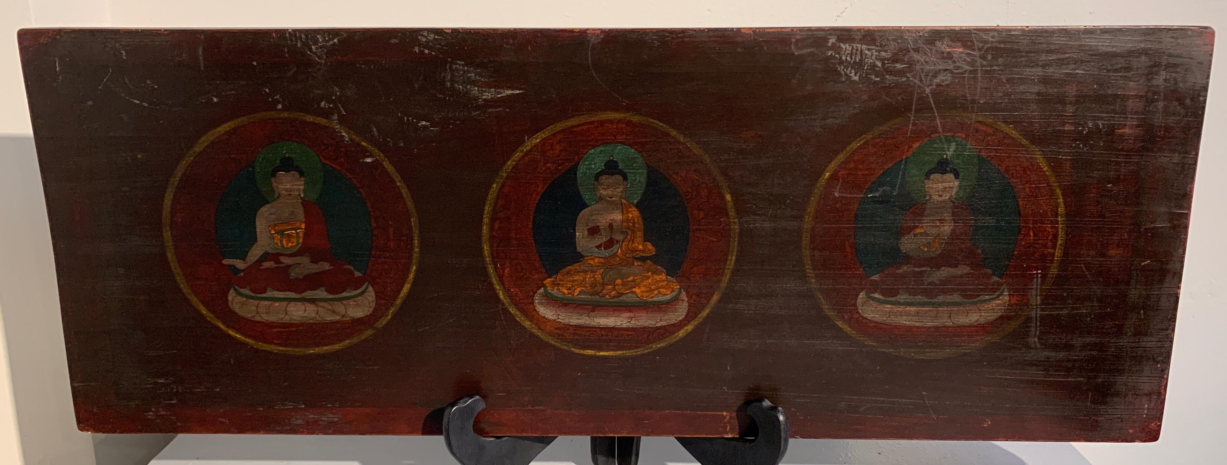 Nepalese Carved and Painted Buddhist Manuscript Cover, 15th Century For Sale 4