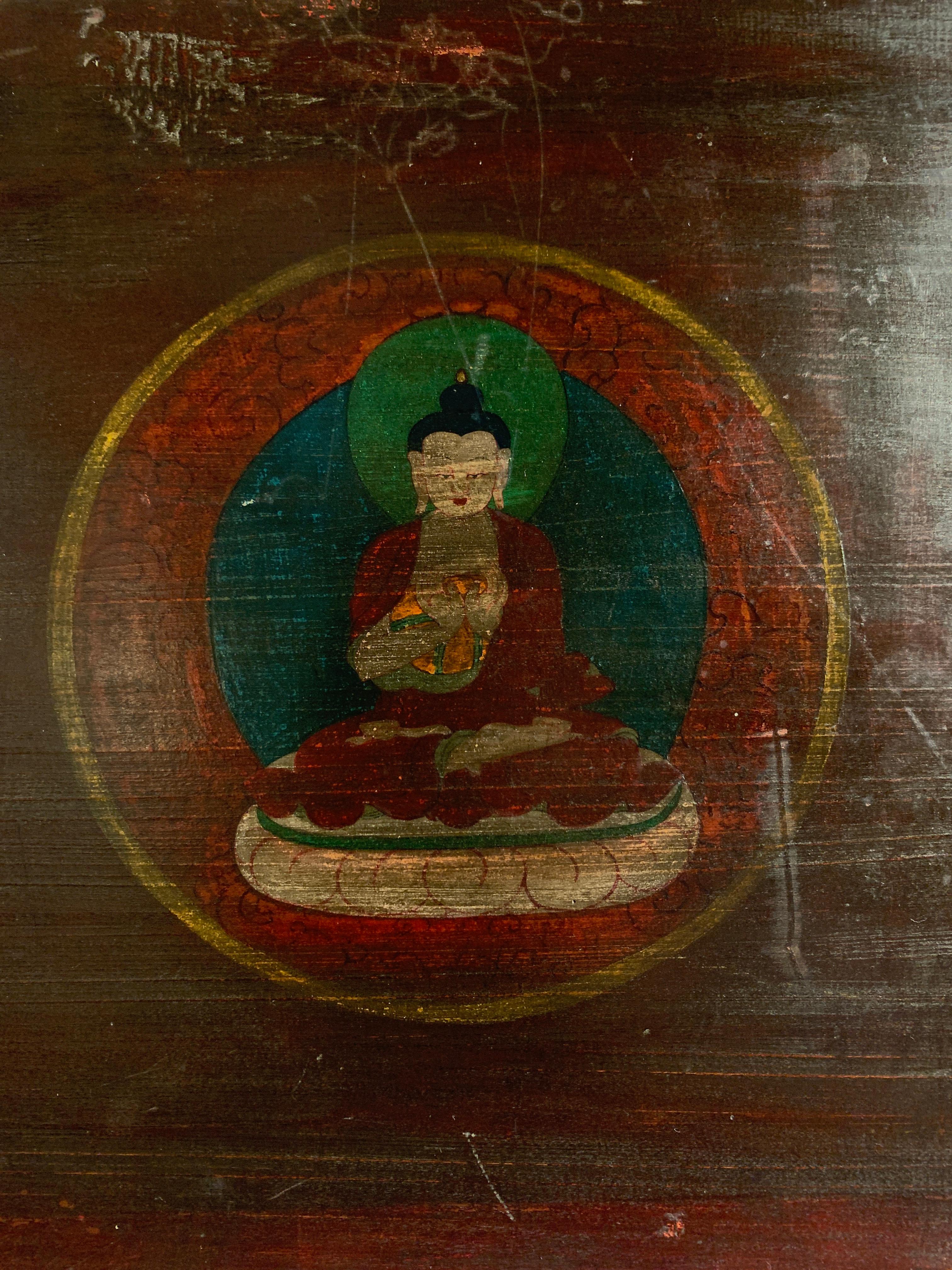 Nepalesisches geschnitztes und bemaltes buddhistisches Manuscript-Deckel, 15. Jahrhundert im Angebot 6
