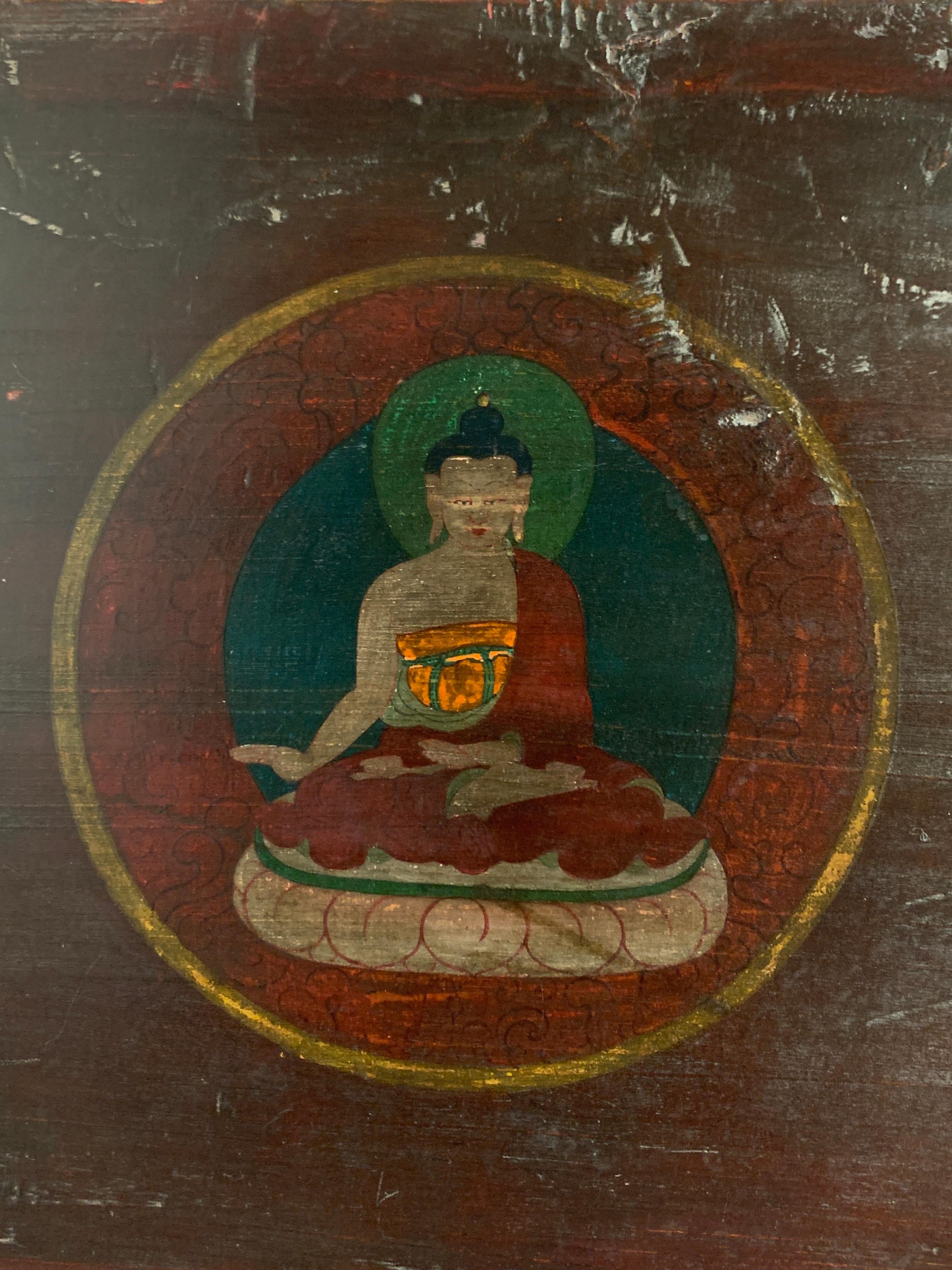 Portada de manuscrito budista nepalí tallada y pintada, siglo XV en venta 7