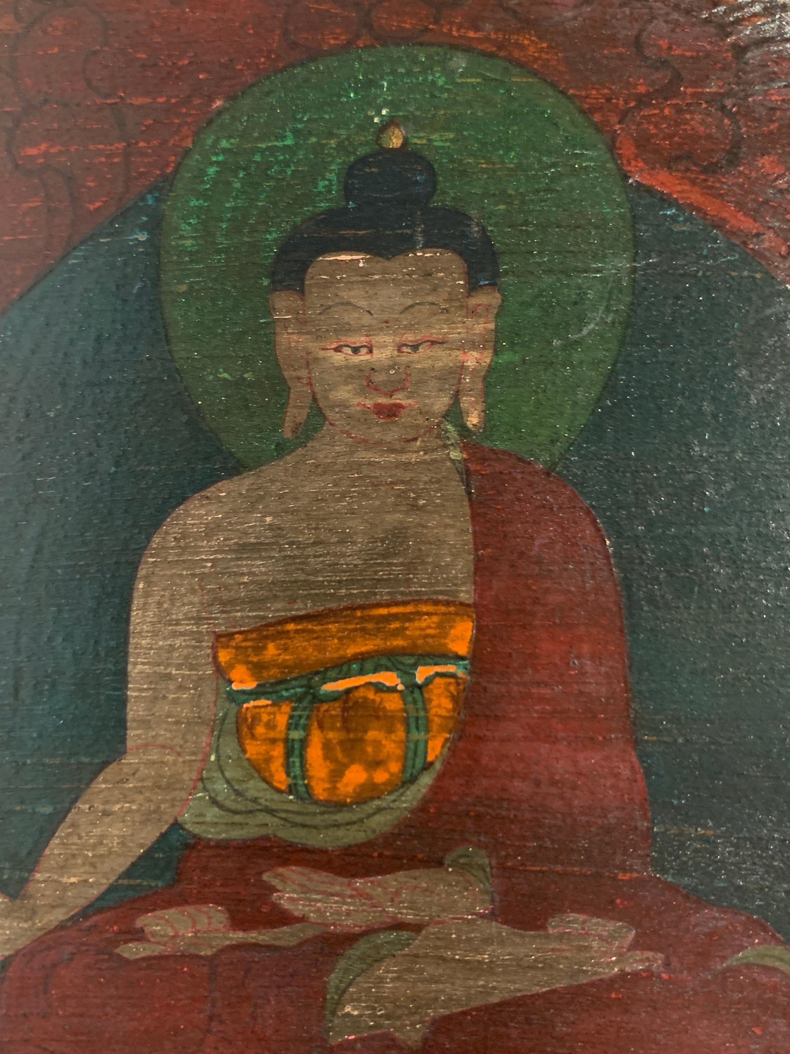 Portada de manuscrito budista nepalí tallada y pintada, siglo XV en venta 9