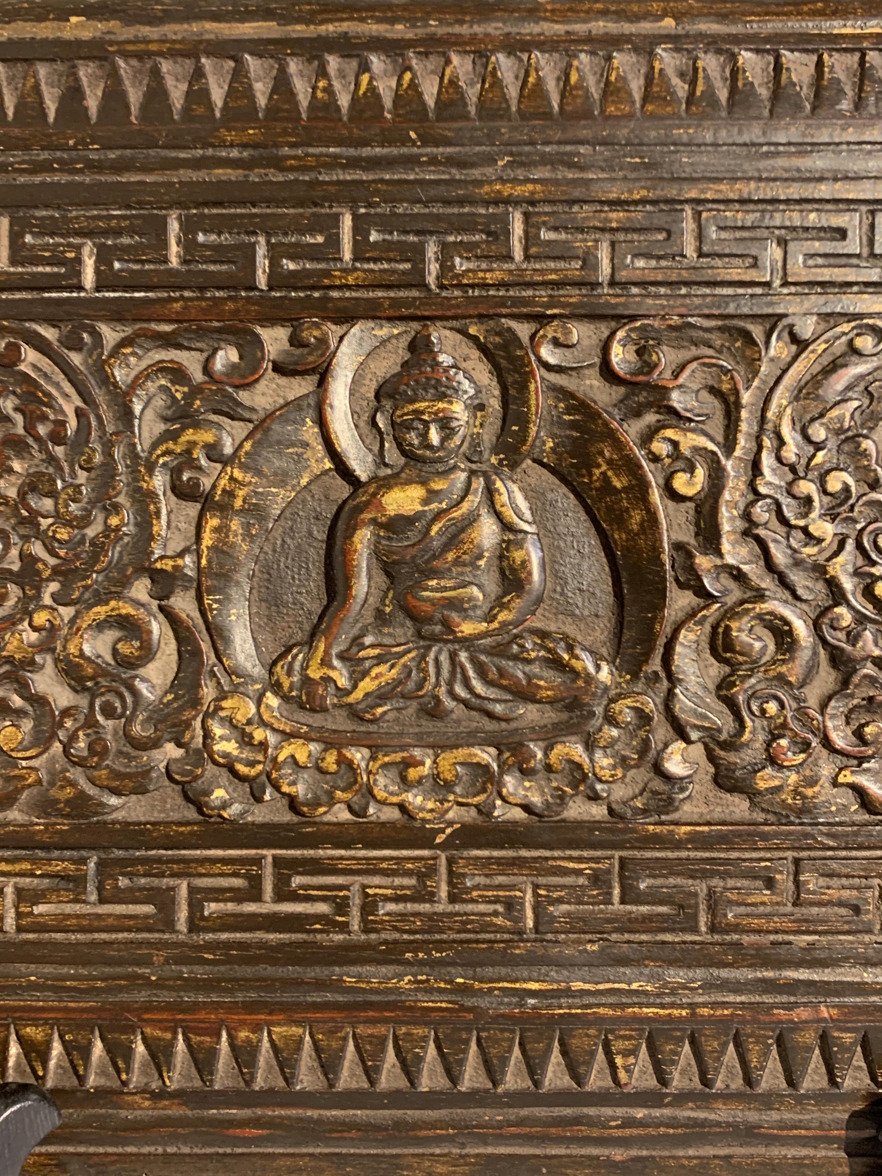 Portada de manuscrito budista nepalí tallada y pintada, siglo XV en venta 1