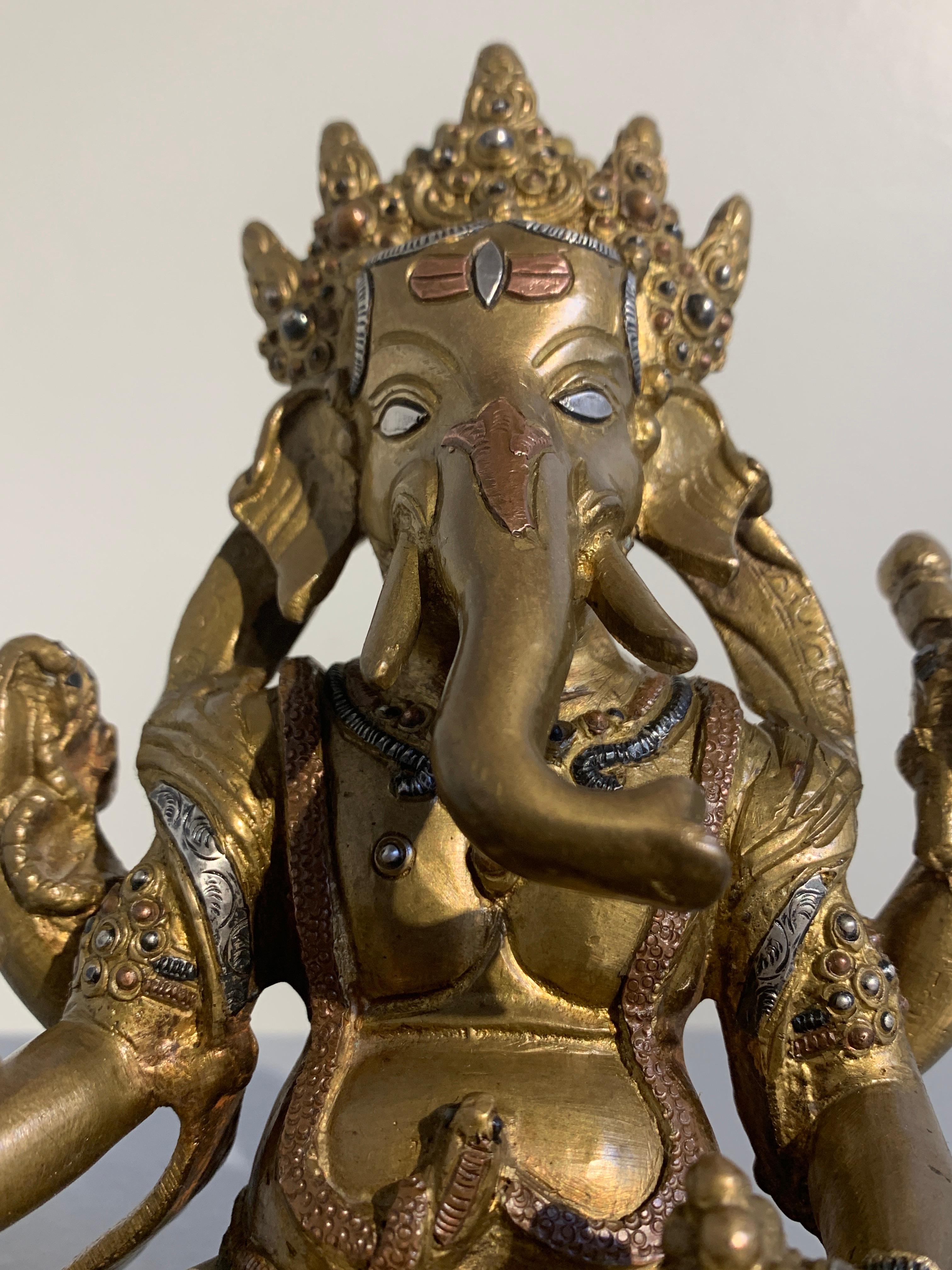 Nepalese Cast Copper Ganesha with Silver and Copper Inlay, Late 20th Century 7