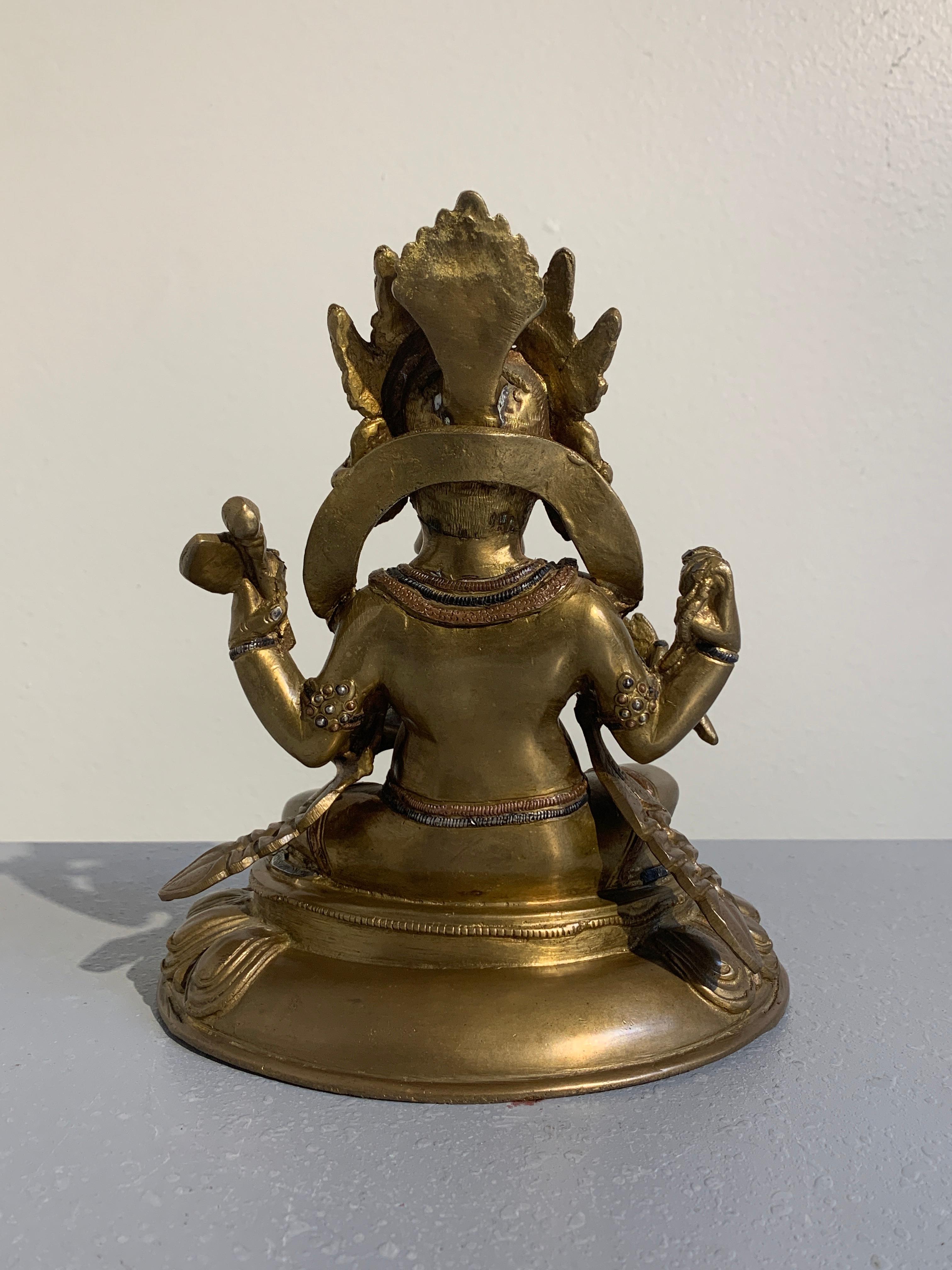 Nepalese Cast Copper Ganesha with Silver and Copper Inlay, Late 20th Century 1