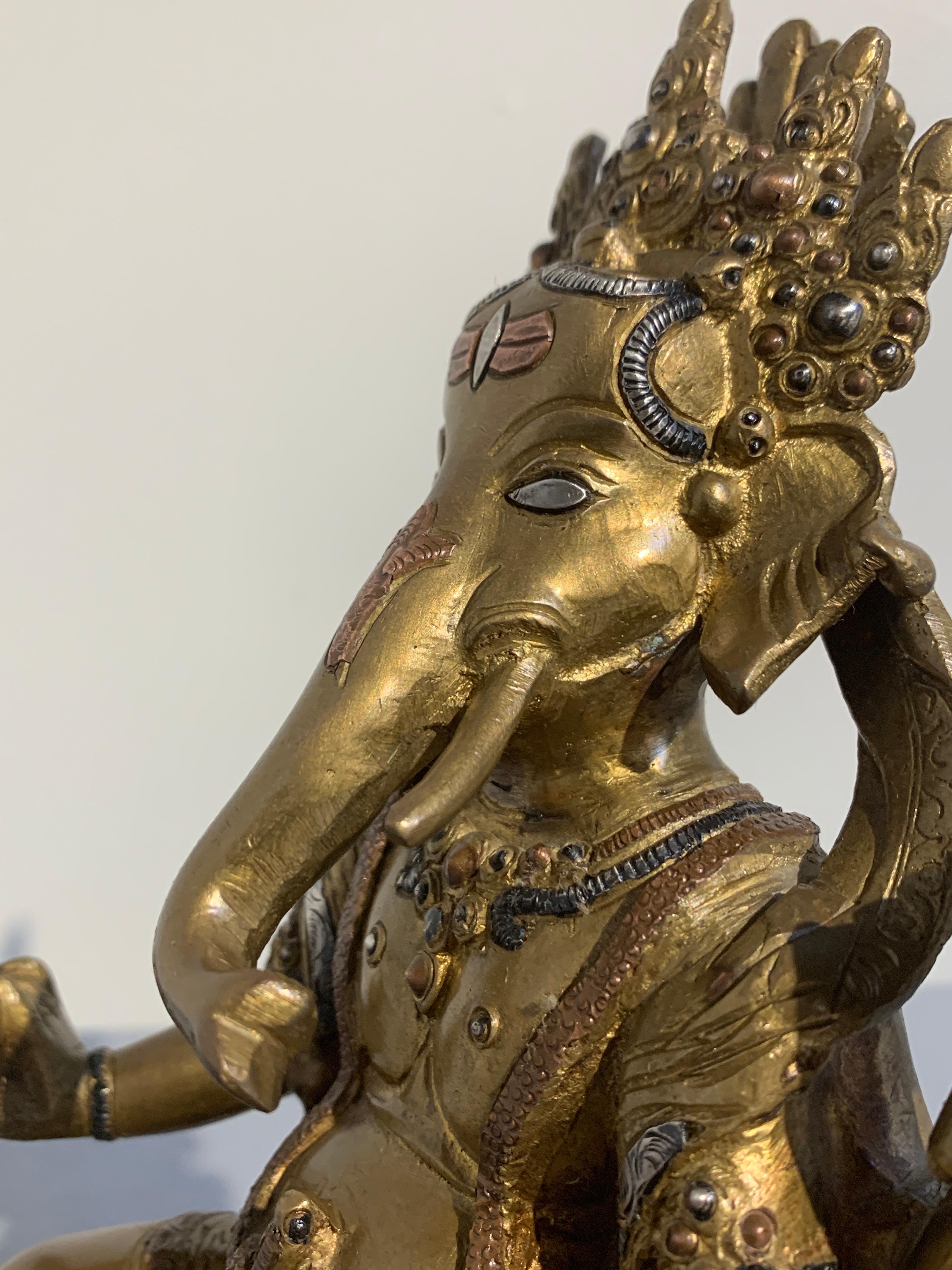 Nepalese Cast Copper Ganesha with Silver and Copper Inlay, Late 20th Century 5