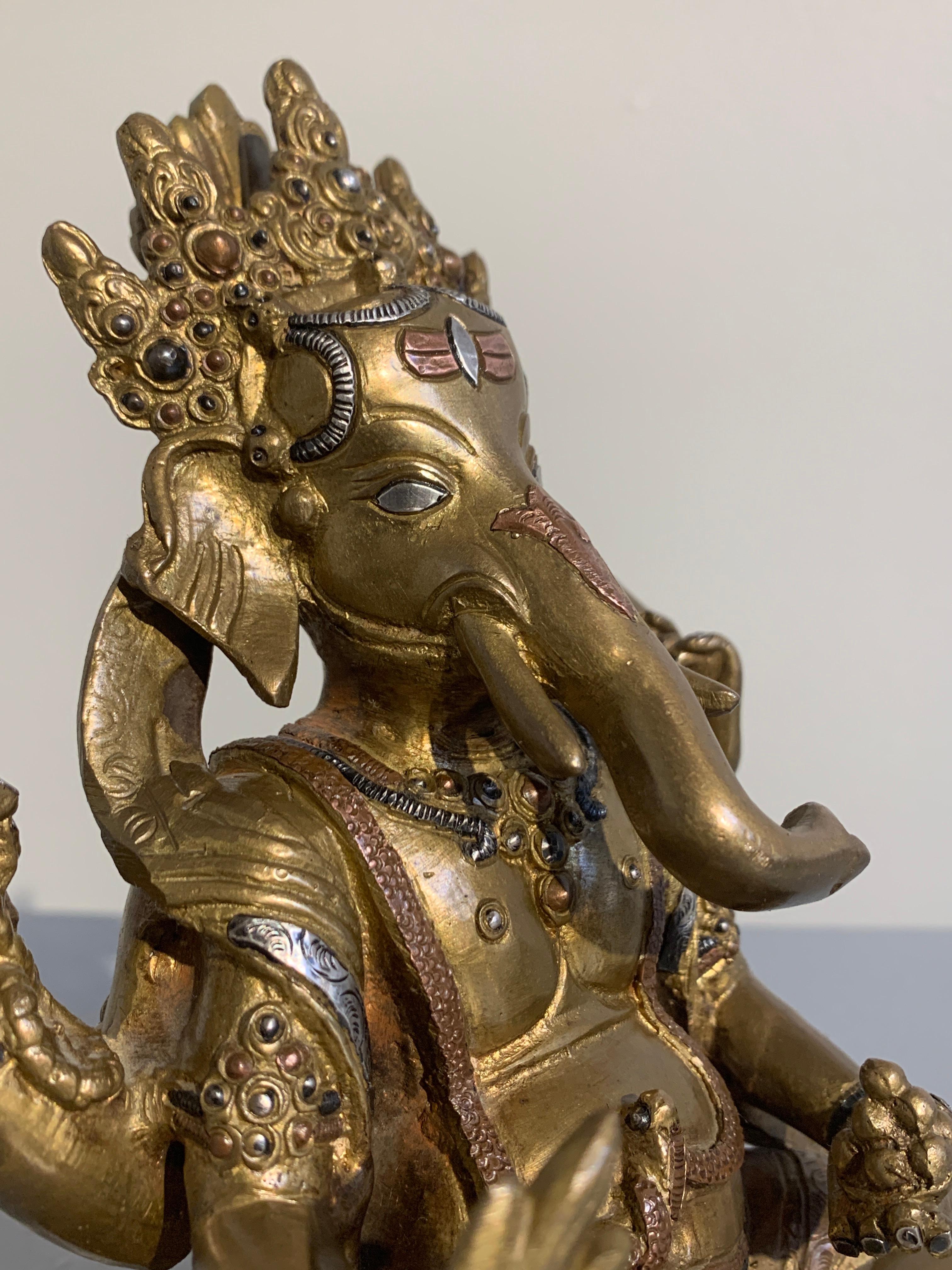Nepalese Cast Copper Ganesha with Silver and Copper Inlay, Late 20th Century 6