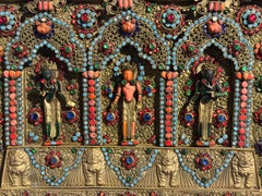 Nepalese Filigree and Stone and Glass Inlay Votive Plaque, circa 1900