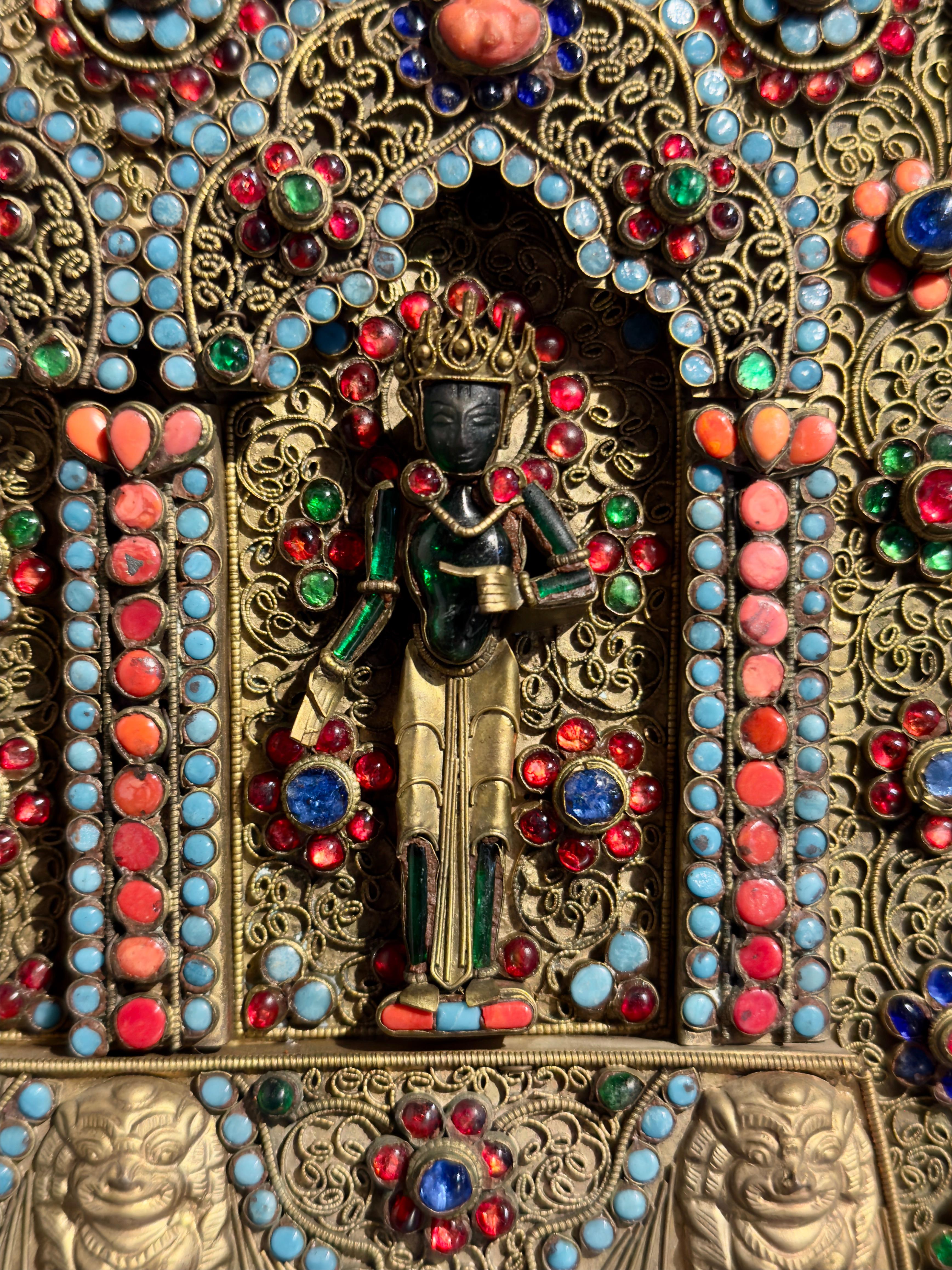 Early 20th Century Nepalese Filigree and Stone and Glass Inlay Votive Plaque, circa 1900 For Sale