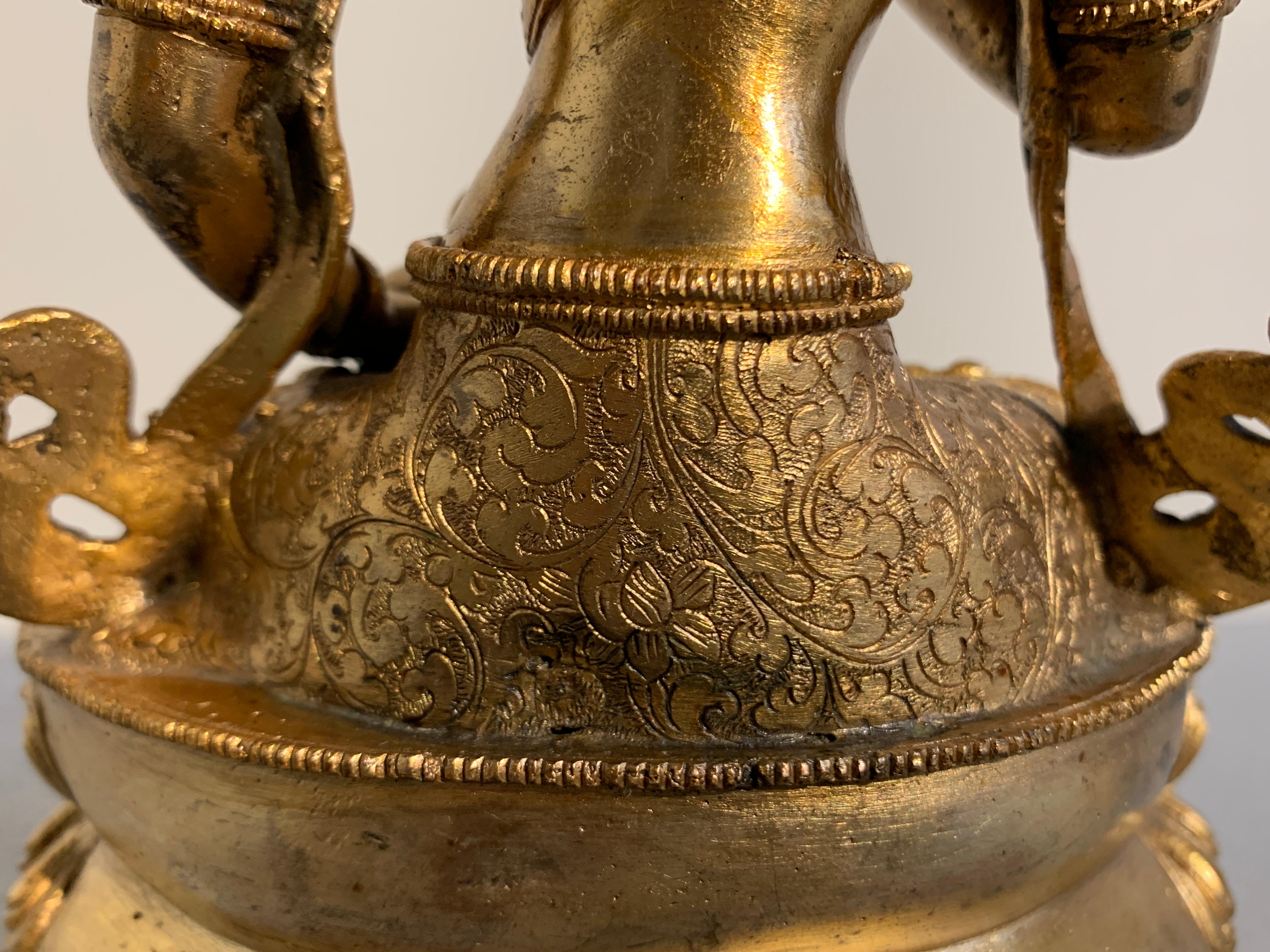 Nepalese Gilt Bronze Bodhisattva 'Amoghapasha?', Early to Mid-20th Century For Sale 1