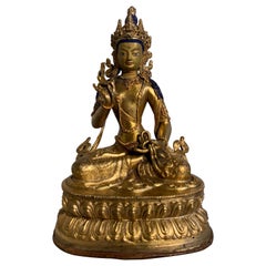 Nepalesischer vergoldeter Bronze-Bodhisattva "Amoghapasha?", Anfang bis Mitte des 20. Jahrhunderts