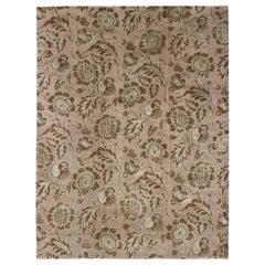 Nepalese Modern Design Wool and Silk Rug with Florals