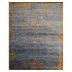 Nepalese Modern Silk 8 x 10 Blue & Golden Brown Handmade Area Rug