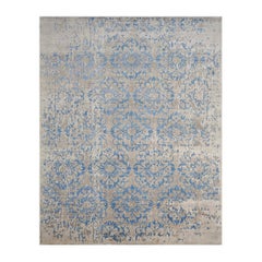 Nepalesische Moderne Seide 8 x 10 Blau & Grau Handgefertigter Vorleger