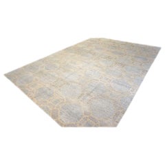 Nepalese Modern Wool & Silk 10X14 Blue, Dark & Light Grey Handmade Area Rug