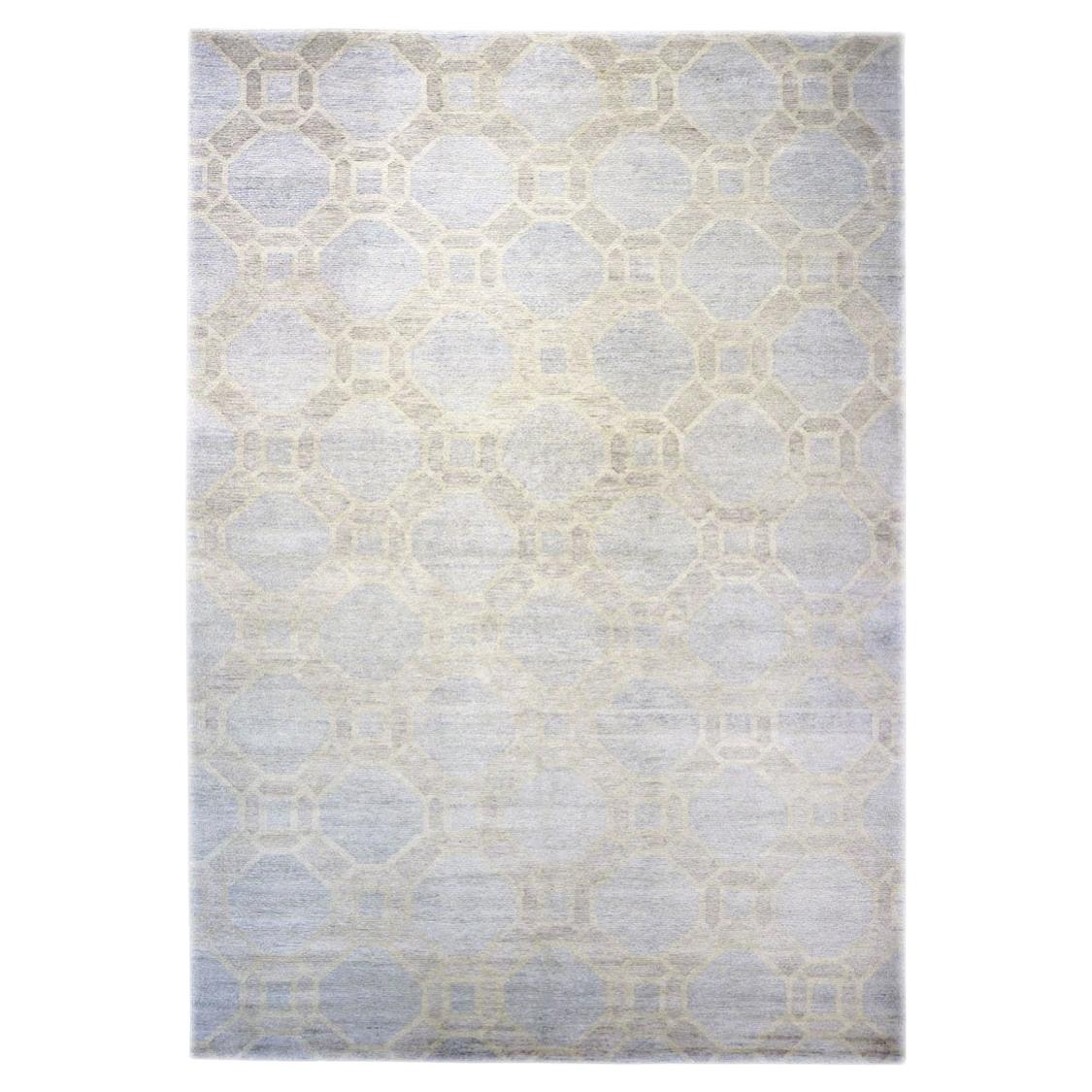 Nepalese Modern Wool & Silk 10X14 Blue, Dark & Light Grey Handmade Area Rug