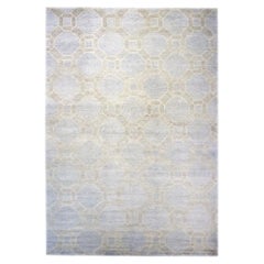 Nepalese Modern Wool & Silk 10X14 Blue, Dark & Light Grey Handmade Area Rug