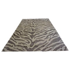 Nepalese Modern Wool & Silk 10X14 Gray & Brown Zebra Print Handmade Area Rug