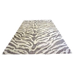 Nepalese Modern Wool & Silk 10X14 Gray & Brown Zebra Print Handmade Area Rug