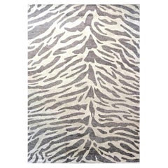 Nepalese Modern Wool & Silk 10X14 Gray & Brown Zebra Print Handmade Area Rug