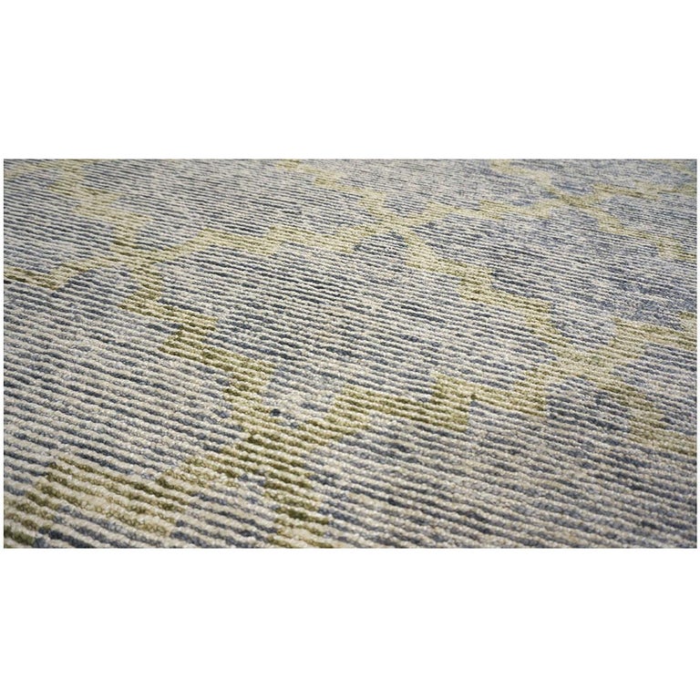 Nepalese Modern Wool and Silk 10x14 Slate Blue and Light Green Handmade