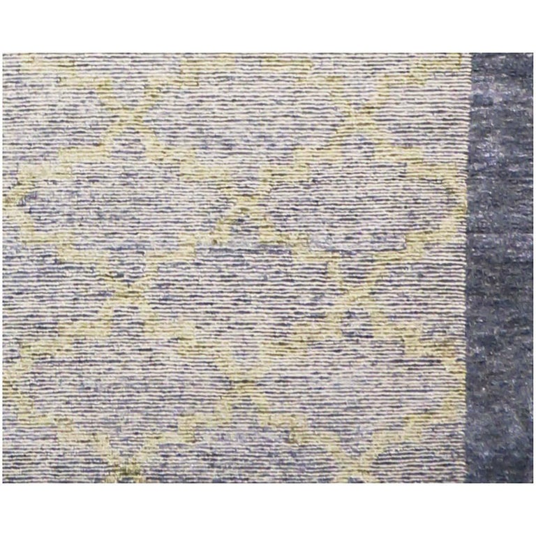 Nepalese Modern Wool and Silk 10x14 Slate Blue and Light Green Handmade