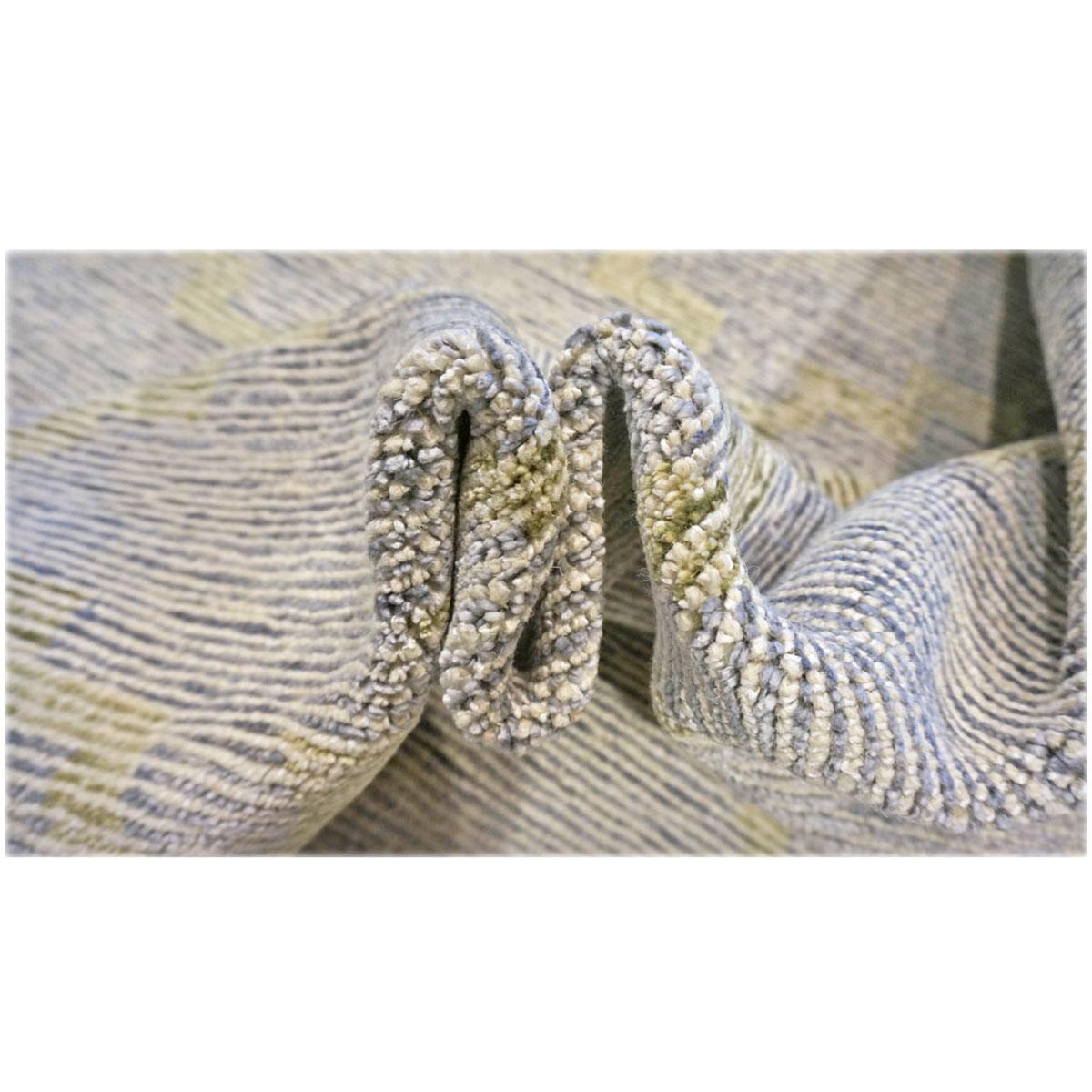 Nepalese Modern Wool & Silk 10x14 Slate Blue & Light Green Handmade Area Rug For Sale 9