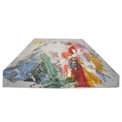 Modern Nepalese Wool & Silk 12x15 Grey & Multi Color Handmade Area Rug