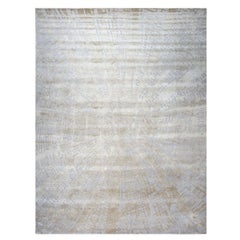 Nepalese Modern Wool & Silk 12x15 Light Grey & Beige Handmade Area Rug