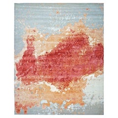 Nepalese Modern Wool & Silk 9x12 Grey, Orange, & Red Handmade Area Rug