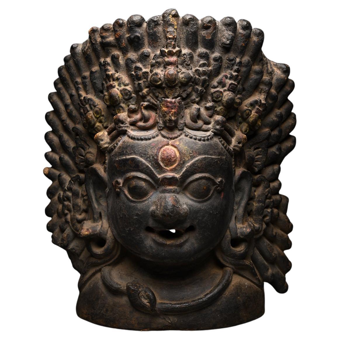 Nepalese Polychromed Terracotta Mask of Bhairava For Sale