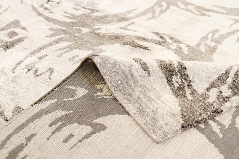 Nepalese Rug with Modern Geometric Details in Gray on Ivory Field For ...