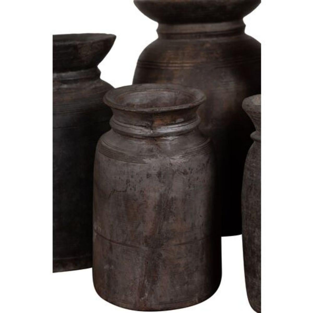 Nepalese Rustic Wooden Ghee Pots Sold in Sets of Three or Five In Fair Condition For Sale In Yonkers, NY
