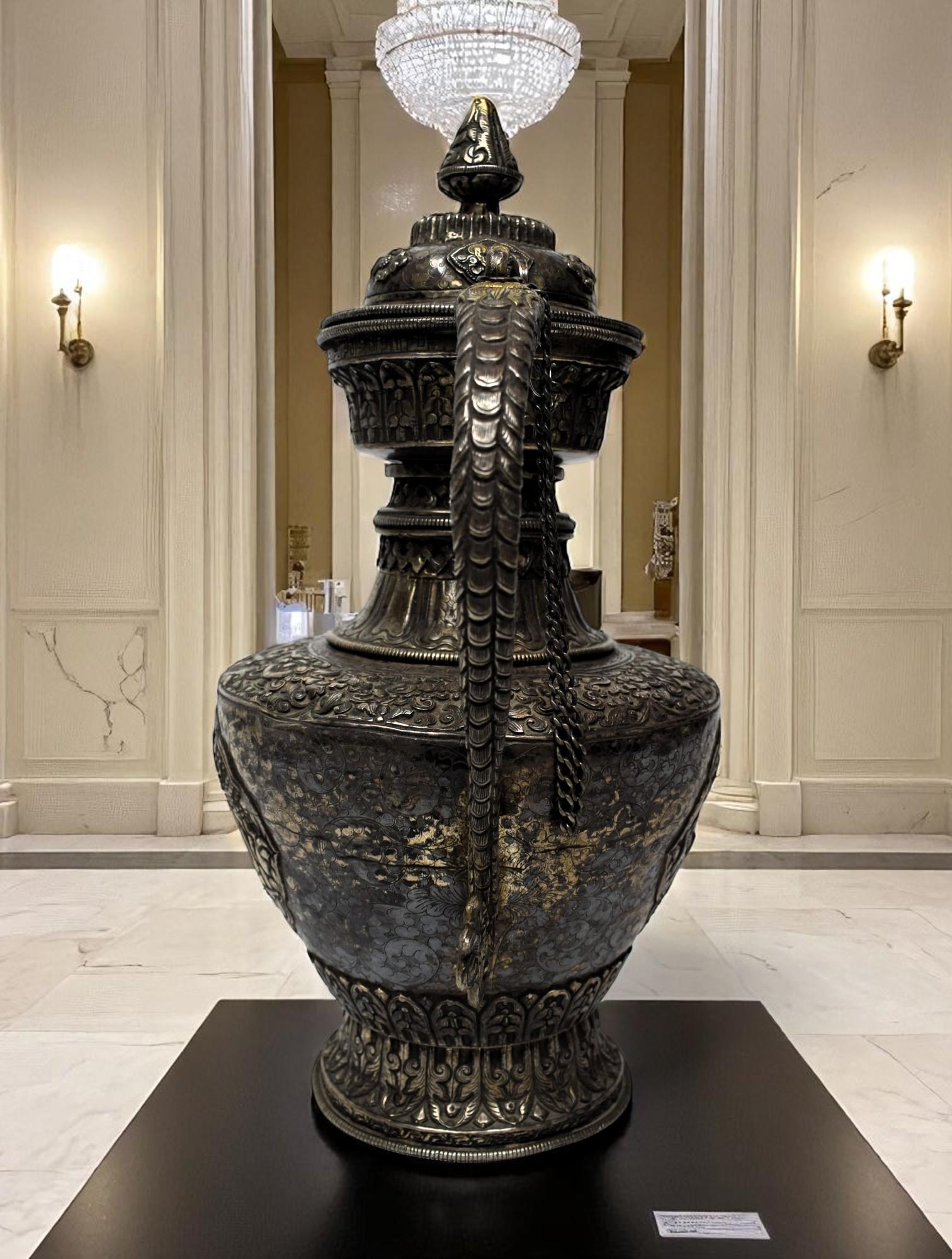 Nepalese Silver Ritual Ewer with Gilded Repoussé Panels, Late 19th Century For Sale 7