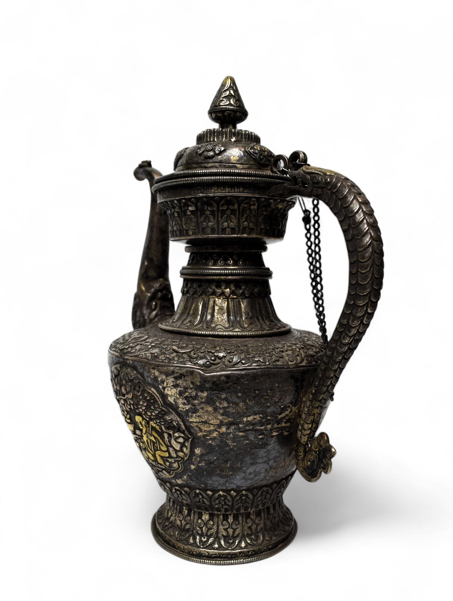 Nepalese Silver Ritual Ewer with Gilded Repoussé Panels, Late 19th Century For Sale 2