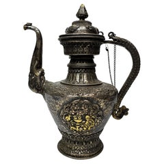 Nepalese Silver Ritual Ewer with Gilded Repoussé Panels, Late 19th Century