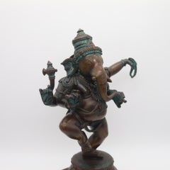 Nepalese-Tibetan 19th Century Dancing Ganesha Sculpture Patinated Solid Bronze