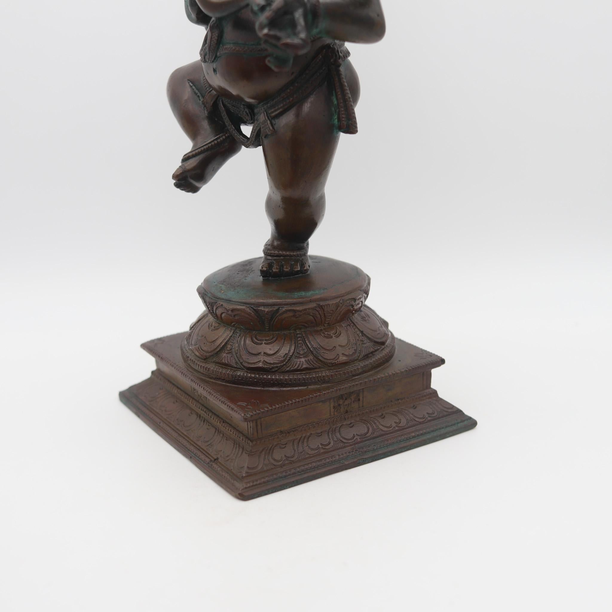 Cast Nepalese-Tibetan 19th Century Dancing Ganesha Sculpture Patinated Solid Bronze