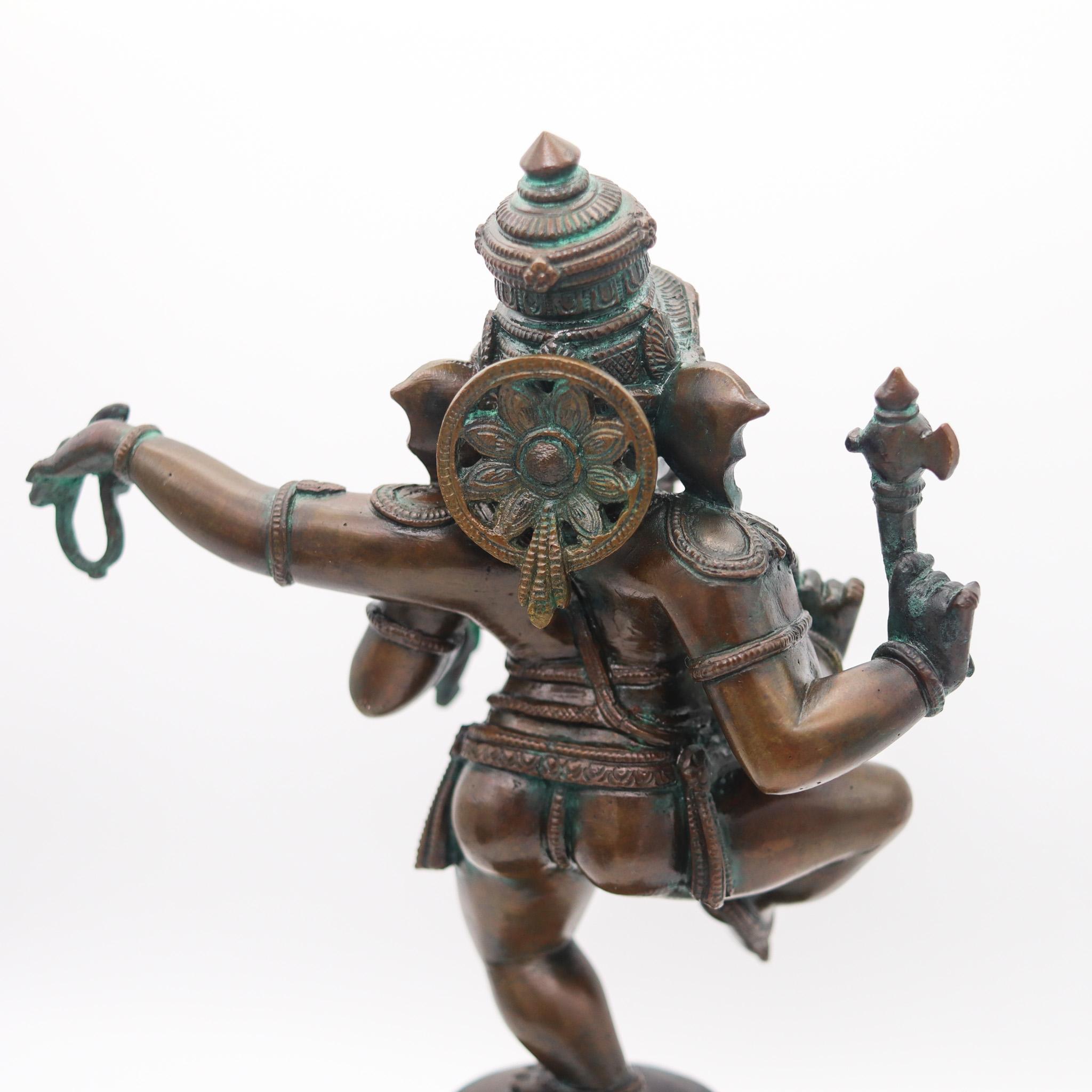 Nepalese-Tibetan 19th Century Dancing Ganesha Sculpture Patinated Solid Bronze 1